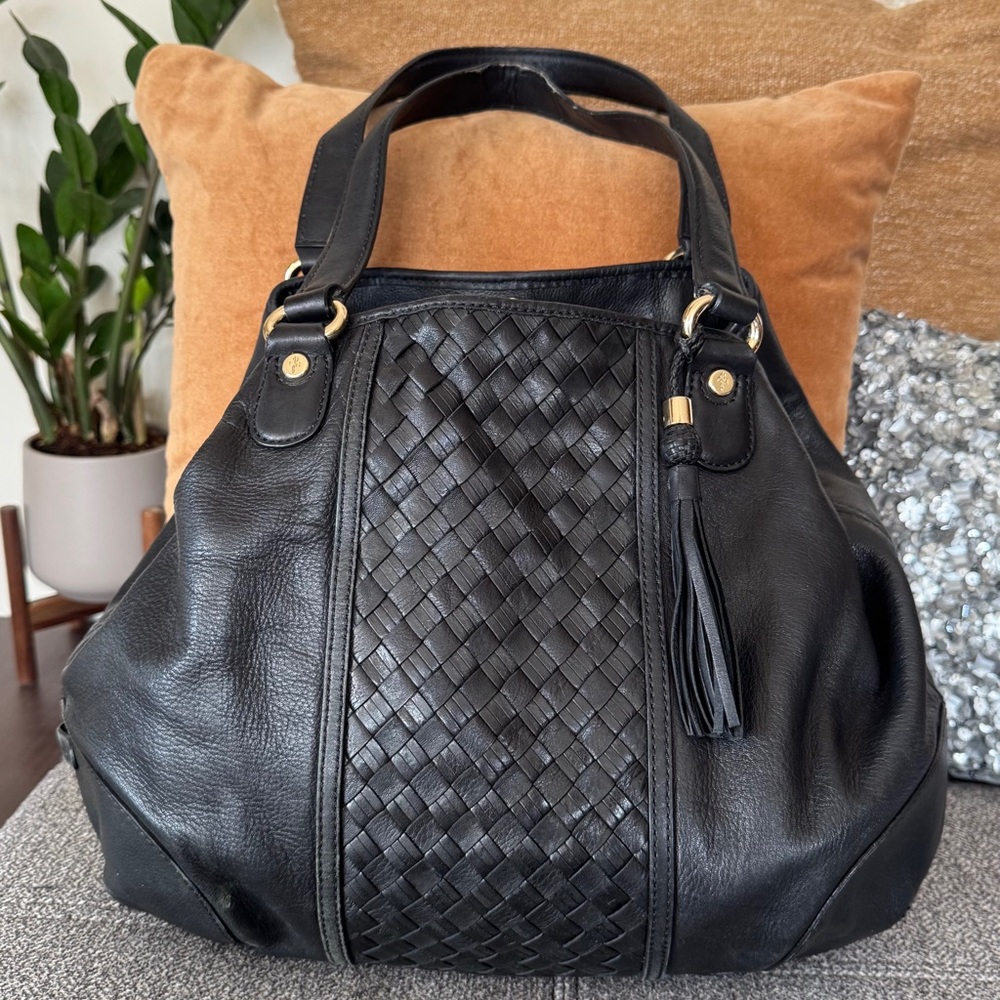 Cole Haan Black Woven Leather Shoulder Bag